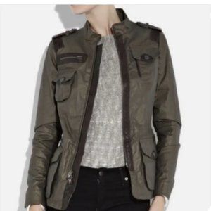 Vince Cotton & Leather Utility Jacket Olive Green/Brown Size M